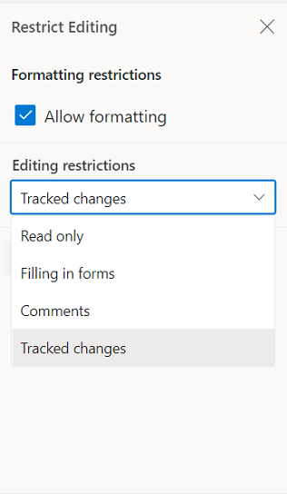 Enable track changes only protection